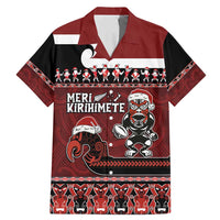 New Zealand Christmas Family Matching Mermaid Dress and Hawaiian Shirt Meri Kirihimete Aotearoa Warrior on Waka with Maori Art Tattoo LT03 Dad's Shirt - Short Sleeve Red - Polynesian Pride