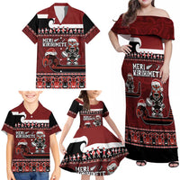 New Zealand Christmas Family Matching Off Shoulder Maxi Dress and Hawaiian Shirt Meri Kirihimete Aotearoa Warrior on Waka with Maori Art Tattoo LT03 - Polynesian Pride