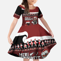 New Zealand Christmas Family Matching Summer Maxi Dress and Hawaiian Shirt Meri Kirihimete Aotearoa Warrior on Waka with Maori Art Tattoo LT03 Daughter's Dress Red - Polynesian Pride