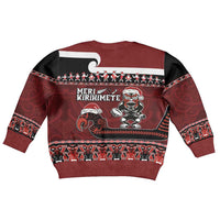 New Zealand Christmas Kid Ugly Christmas Sweater - Meri Kirihimete Aotearoa Warrior on Waka with Maori Art Tattoo LT03 - Polynesian Pride