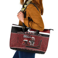 New Zealand Christmas Leather Tote Bag Meri Kirihimete Aotearoa Warrior on Waka with Maori Art Tattoo LT03 Red - Polynesian Pride