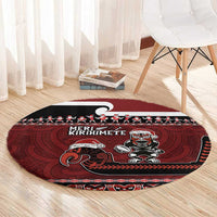 New Zealand Christmas Round Carpet Meri Kirihimete Aotearoa Warrior on Waka with Maori Art Tattoo LT03 - Polynesian Pride