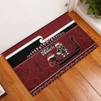 New Zealand Christmas Rubber Doormat Meri Kirihimete Aotearoa Warrior on Waka with Maori Art Tattoo LT03 - Polynesian Pride