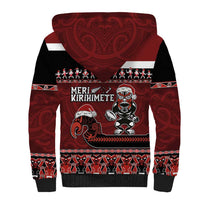 New Zealand Christmas Sherpa Hoodie Meri Kirihimete Aotearoa Warrior on Waka with Maori Art Tattoo LT03 - Polynesian Pride