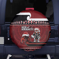 New Zealand Christmas Spare Tire Cover Meri Kirihimete Aotearoa Warrior on Waka with Maori Art Tattoo LT03 - Polynesian Pride