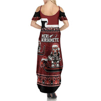 New Zealand Christmas Summer Maxi Dress Meri Kirihimete Aotearoa Warrior on Waka with Maori Art Tattoo LT03 - Polynesian Pride