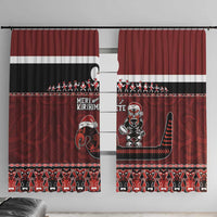 New Zealand Christmas Window Curtain Meri Kirihimete Aotearoa Warrior on Waka with Maori Art Tattoo LT03 With Hooks Red - Polynesian Pride