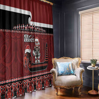 New Zealand Christmas Window Curtain Meri Kirihimete Aotearoa Warrior on Waka with Maori Art Tattoo LT03 - Polynesian Pride