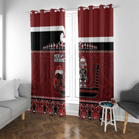 New Zealand Christmas Window Curtain Meri Kirihimete Aotearoa Warrior on Waka with Maori Art Tattoo LT03 With Grommets Red - Polynesian Pride