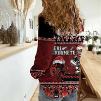 New Zealand Christmas Women Casual Shirt Meri Kirihimete Aotearoa Warrior on Waka with Maori Art Tattoo LT03 - Polynesian Pride