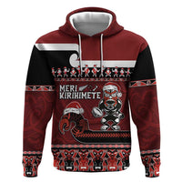 New Zealand Christmas Zip Hoodie Meri Kirihimete Aotearoa Warrior on Waka with Maori Art Tattoo LT03 Pullover Hoodie Red - Polynesian Pride