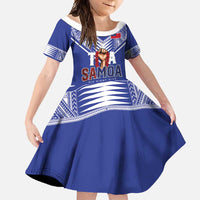Toa Samoa Rugby Family Matching Long Sleeve Bodycon Dress and Hawaiian Shirt Six Eight Five to The World LT03 Daughter's Dress Blue - Polynesian Pride