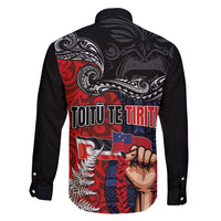 Aotearoa and Samoa Toitu Te Tiriti Family Matching Off The Shoulder Long Sleeve Dress and Hawaiian Shirt Honour the Treaty - Te Tiriti Is Us LT03 - Polynesian Pride