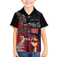 Aotearoa and Samoa Toitu Te Tiriti Family Matching Off The Shoulder Long Sleeve Dress and Hawaiian Shirt Honour the Treaty - Te Tiriti Is Us LT03 Son's Shirt Black - Polynesian Pride