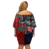 Aotearoa and Samoa Toitu Te Tiriti Family Matching Off Shoulder Short Dress and Hawaiian Shirt Honour the Treaty - Te Tiriti Is Us LT03 - Polynesian Pride