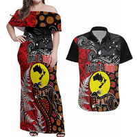 Aotearoa and Australia Toitu Te Tiriti Couples Matching Off Shoulder Maxi Dress and Hawaiian Shirt Honour the Treaty - Te Tiriti Is Us LT03 Black - Polynesian Pride