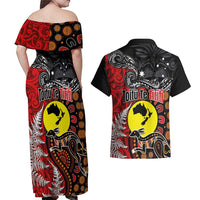 Aotearoa and Australia Toitu Te Tiriti Couples Matching Off Shoulder Maxi Dress and Hawaiian Shirt Honour the Treaty - Te Tiriti Is Us LT03 - Polynesian Pride