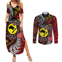 Aotearoa and Australia Toitu Te Tiriti Couples Matching Summer Maxi Dress and Long Sleeve Button Shirt Honour the Treaty - Stand Together Stand Stronger