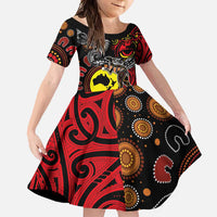 Aotearoa and Australia Toitu Te Tiriti Family Matching Tank Maxi Dress and Hawaiian Shirt Honour the Treaty - Stand Together Stand Stronger LT03 Daughter's Dress Black - Polynesian Pride