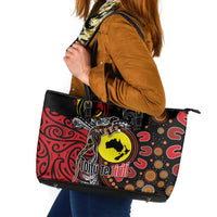 Aotearoa and Australia Toitu Te Tiriti Leather Tote Bag Honour the Treaty - Stand Together Stand Stronger LT03 Black - Polynesian Pride