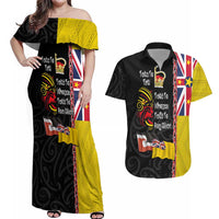 Aotearoa and Niue Toitu Te Tiriti Couples Matching Off Shoulder Maxi Dress and Hawaiian Shirt Honour the Treaty - Fight Together Stand Together LT03 Black - Polynesian Pride