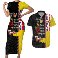 Aotearoa and Niue Toitu Te Tiriti Couples Matching Short Sleeve Bodycon Dress and Hawaiian Shirt Honour the Treaty - Fight Together Stand Together LT03 Black - Polynesian Pride