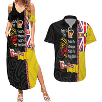 Aotearoa and Niue Toitu Te Tiriti Couples Matching Summer Maxi Dress and Hawaiian Shirt Honour the Treaty - Fight Together Stand Together LT03 Black - Polynesian Pride