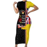 Aotearoa and Niue Toitu Te Tiriti Family Matching Short Sleeve Bodycon Dress and Hawaiian Shirt Honour the Treaty - Fight Together Stand Together LT03 Mom's Dress Black - Polynesian Pride