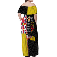 Aotearoa and Niue Toitu Te Tiriti Off Shoulder Maxi Dress Honour the Treaty - Fight Together Stand Together LT03 - Polynesian Pride