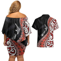 Aotearoa Maori Stylized Koru - Silver Ferns Couples Matching Off Shoulder Short Dress and Hawaiian Shirt