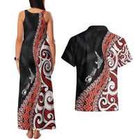 Aotearoa Maori Stylized Koru - Silver Ferns Couples Matching Tank Maxi Dress and Hawaiian Shirt