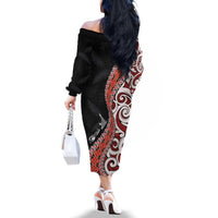 Aotearoa Maori Stylized Koru - Silver Ferns Family Matching Off The Shoulder Long Sleeve Dress and Hawaiian Shirt LT03 - Polynesian Pride