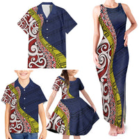 Aotearoa and Niue Family Matching Tank Maxi Dress and Hawaiian Shirt Hiapo Maori Stylized Koru LT03 - Polynesian Pride