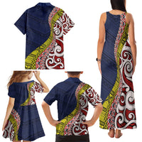 Aotearoa and Niue Family Matching Tank Maxi Dress and Hawaiian Shirt Hiapo Maori Stylized Koru LT03 - Polynesian Pride
