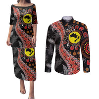 Aotearoa and Australia Couples Matching Puletasi and Long Sleeve Button Shirt Maori Koru Ferns With Aboriginal Kangaroo