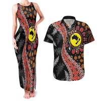 Aotearoa and Australia Couples Matching Tank Maxi Dress and Hawaiian Shirt Maori Koru Ferns With Aboriginal Kangaroo
