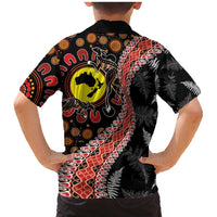 Aotearoa and Australia Family Matching Mermaid Dress and Hawaiian Shirt Maori Koru Ferns With Aboriginal Kangaroo LT03 - Polynesian Pride