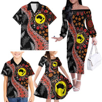 Aotearoa and Australia Family Matching Off The Shoulder Long Sleeve Dress and Hawaiian Shirt Maori Koru Ferns With Aboriginal Kangaroo LT03 - Polynesian Pride