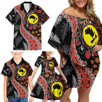 Aotearoa and Australia Family Matching Off Shoulder Short Dress and Hawaiian Shirt Maori Koru Ferns With Aboriginal Kangaroo LT03 - Polynesian Pride