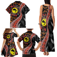 Aotearoa and Australia Family Matching Tank Maxi Dress and Hawaiian Shirt Maori Koru Ferns With Aboriginal Kangaroo LT03 - Polynesian Pride