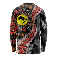 Aotearoa and Australia Long Sleeve Shirt Maori Koru Ferns With Aboriginal Kangaroo LT03 - Polynesian Pride