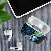 Hawaiian Couple Turtles Honi AirPods Case Polynesian Art Motifs and Hibiscus Black Blue Color - Polynesian Pride