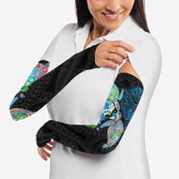 Hawaiian Couple Turtles Honi Arm Sleeves Polynesian Art Motifs and Hibiscus Black Blue Color LT03 - Polynesian Pride
