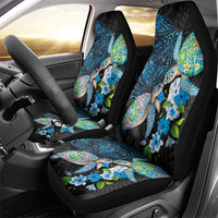 Hawaiian Couple Turtles Honi Car Seat Cover Polynesian Art Motifs and Hibiscus Black Blue Color LT03 - Polynesian Pride
