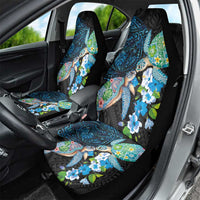 Hawaiian Couple Turtles Honi Car Seat Cover Polynesian Art Motifs and Hibiscus Black Blue Color LT03 - Polynesian Pride