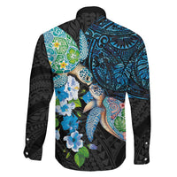Hawaiian Couple Turtles Honi Family Matching Tank Maxi Dress and Hawaiian Shirt Polynesian Art Motifs and Hibiscus Black Blue Color LT03 - Polynesian Pride
