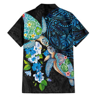 Hawaiian Couple Turtles Honi Hawaiian Shirt Polynesian Art Motifs and Hibiscus Black Blue Color LT03 - Polynesian Pride