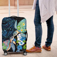 Hawaiian Couple Turtles Honi Luggage Cover Polynesian Art Motifs and Hibiscus Black Blue Color LT03 Black - Polynesian Pride