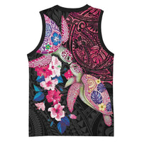 Hawaiian Couple Turtles Honi Basketball Jersey Polynesian Art Motifs and Hibiscus Black Red Color LT03 - Polynesian Pride
