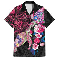 Hawaiian Couple Turtles Honi Family Matching Off Shoulder Maxi Dress and Hawaiian Shirt Polynesian Art Motifs and Hibiscus Black Red Color LT03 Dad's Shirt - Short Sleeve Black - Polynesian Pride